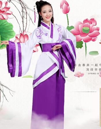 唐朝古代汉服演出服古典舞蹈襦裙夏公主贵妃唐装女装肩上带花紫色xl