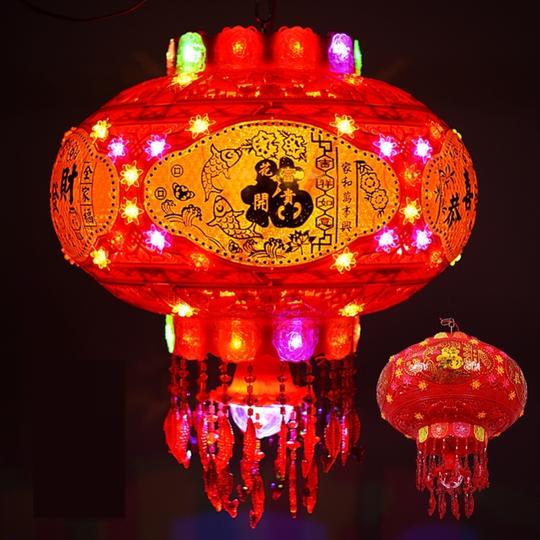 新年灯笼旋转走马灯led宫灯挂件布置复古过年水晶电动喜庆装饰灯