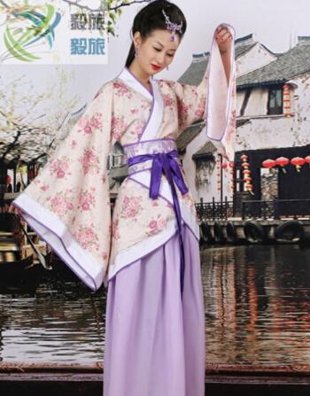 新款古装汉服女装正规曲裾汉服改良唐装秦战三国晋宋朝演出服紫色