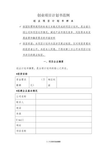 附创业项目范本模板和案例