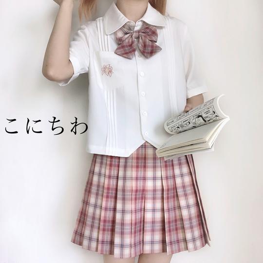【湷雀川】原创jk制服粉色刺绣宽松短袖白衬衫女甜美2020新款衬衣