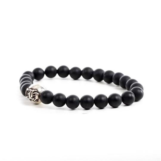 chromehearts㊣宗克罗心十字花8mm哑光黑玛瑙珠手链