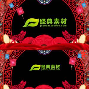 拜年祝福视频框喜庆春节剪纸边框带透明通道动态前景视频素材