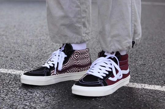 vans范斯sk8-mid新款中帮鸳鸯酒红正品男女情侣