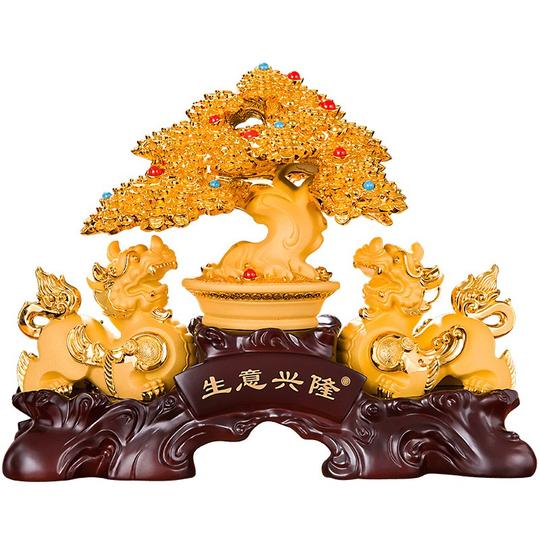 礼之源绒沙金工艺品生意兴隆貔貅摆件发财树聚宝盆开业礼品装饰品