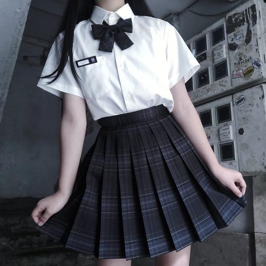 [碳灰]jk制服裙正版中牌格裙百褶裙学生短裙黑格裙日系百搭半身裙