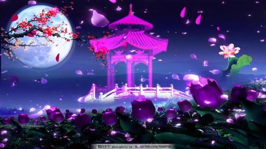 唯美月亮凉亭中秋节led背景素材