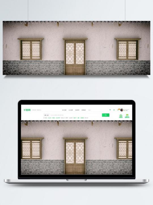 原创古风中式门窗房屋墙面简约3d背景