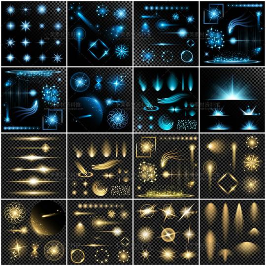 蓝金色闪光线亮光高光眩光星光闪烁魔法粒子特效ai矢量设计素材图