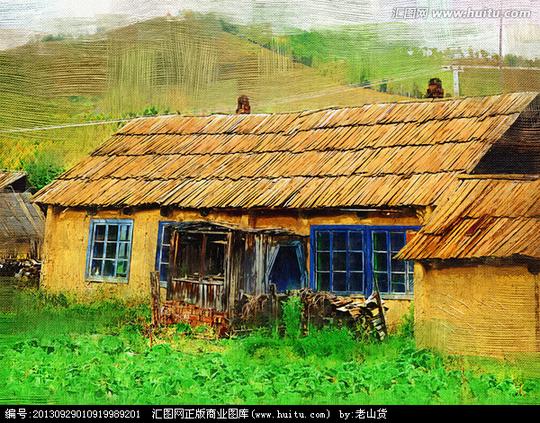 农家院电脑油画,自然风景,设计素材,设计,汇图网www.