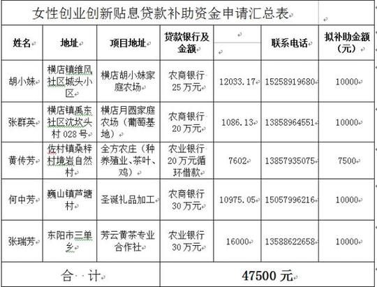 女性创业创新贴息贷款补助,女性创业项目补助公示