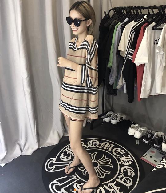 社会女快手网红巨婴十三娘同款冰丝针织条纹长袖t恤宽松防晒衣女
