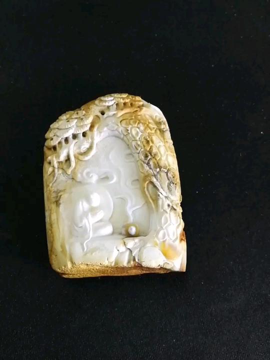 蜜蜡吊坠蜜蜡雕刻俄料瓷白意境雕刻悟道