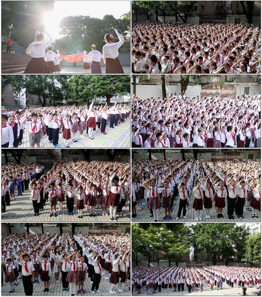 小学生升国旗星期一升旗仪式五星红旗学校少先队员视频素材