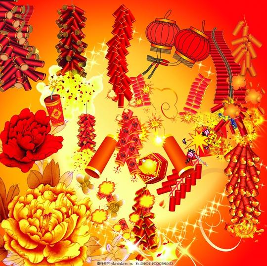 鞭炮春节喜庆花火春节素材中国传统节日气氛新年红色背景
