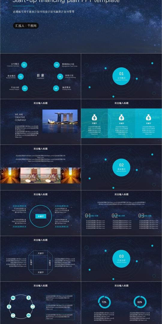 星空风格创业融资计划书ppt模板创业计划书投资商业商务通用