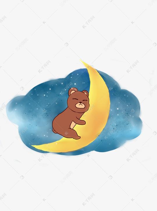 原创梦幻可爱星空小熊抱着月亮可商用素材图片免费__(