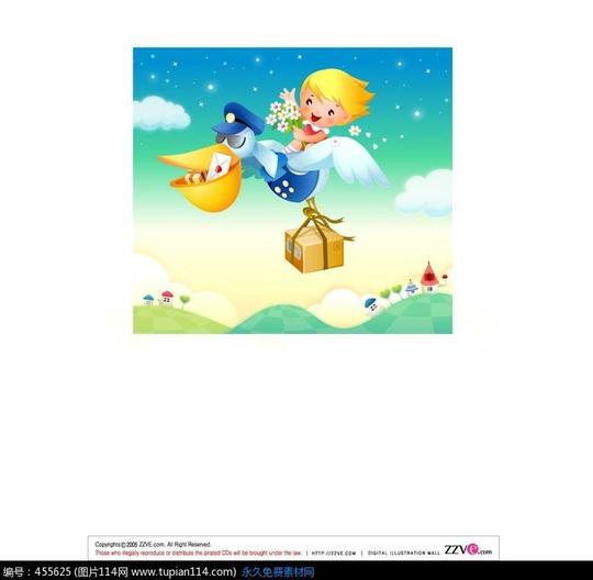 矢量人物矢量素材;韩国儿童漫画56;卡通画—坐在邮递员鸟上的男孩