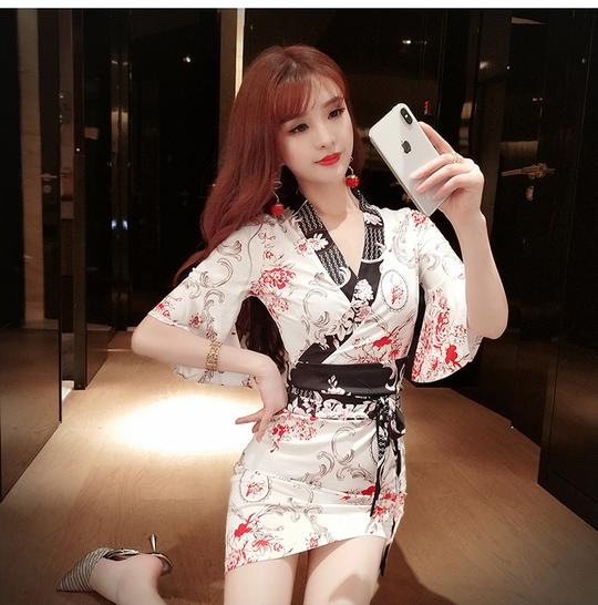 2019夏季新款性感深v领技师足浴工作服收臀和服连衣裙女黑色m【图片价格品牌评论】-京东