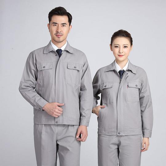 春秋棉工作服长袖电焊服厂服定制工服全棉劳保工装套装车间工程浅灰色套装xxl