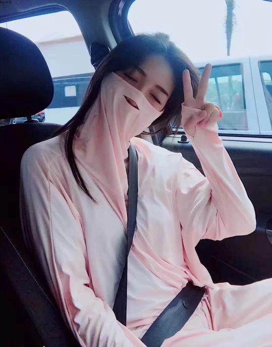 2018夏女神长款开车遮腿防尘口罩遮脸粉色抖音防晒服前长后短外套