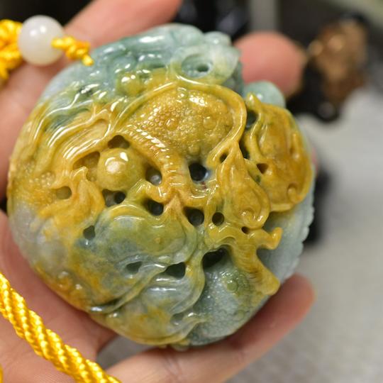 天然翡翠龙手把件a货缅甸玉龙把件生意兴隆手玩件玉石生肖龙