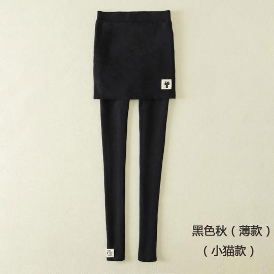 【新品】景介同款包臀裤一体假两件打底裤女外秋冬季加绒加厚大码踩脚带子紧身显瘦女裤子外穿抖音网红贴身女黑色秋款(猫标款)s