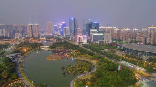 日转夜航拍延时——千灯湖_4096x2300_高清视频素材