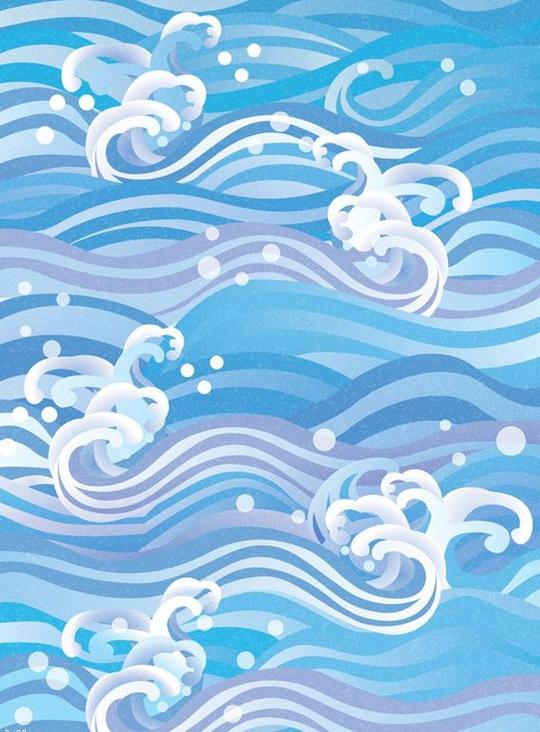 蓝色波涛浪花图案素材;;日式和风红叶图案素材;;手绘波动的流