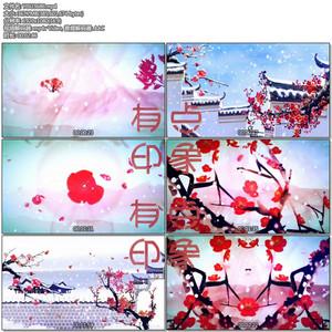 红梅赞配乐歌曲成品冬日飘雪花腊梅花红歌舞蹈晚会led视频素材
