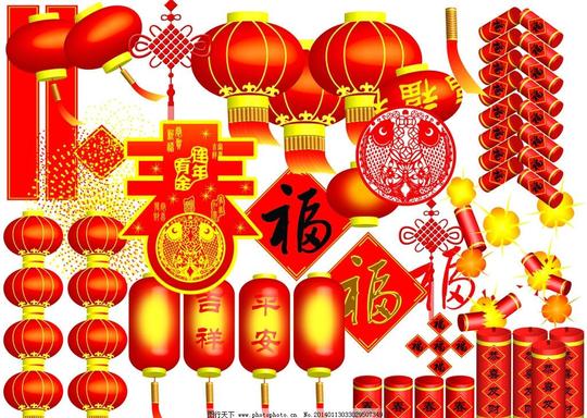 过年素材迎新年红灯笼鞭炮喜庆素材源文件