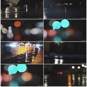 夜雨景下雨灯光马路朦胧小雨水珠雨滴实拍视频素材