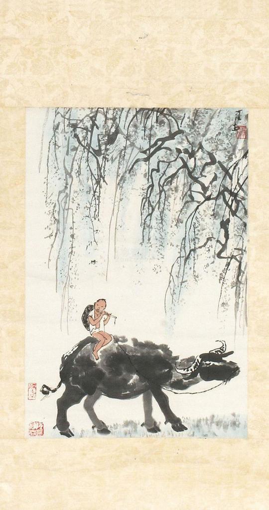 李可染牧童吹笛立轴纸本作品欣赏