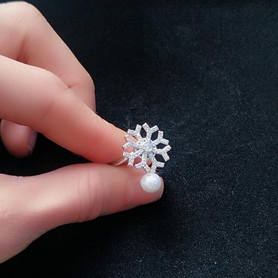 网红同款珍珠雪花可调节锆石旋转戒指抖音同款旋转戒指