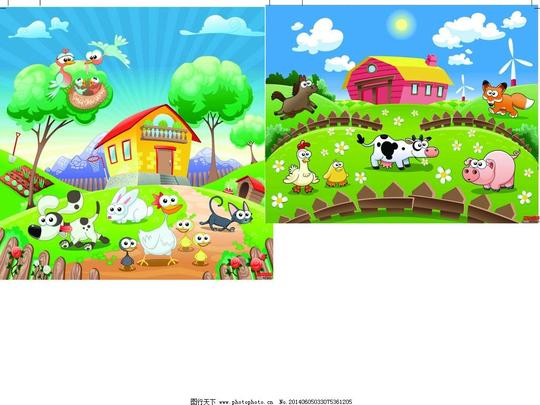 动漫素材乐园房子天空草地树木源文件