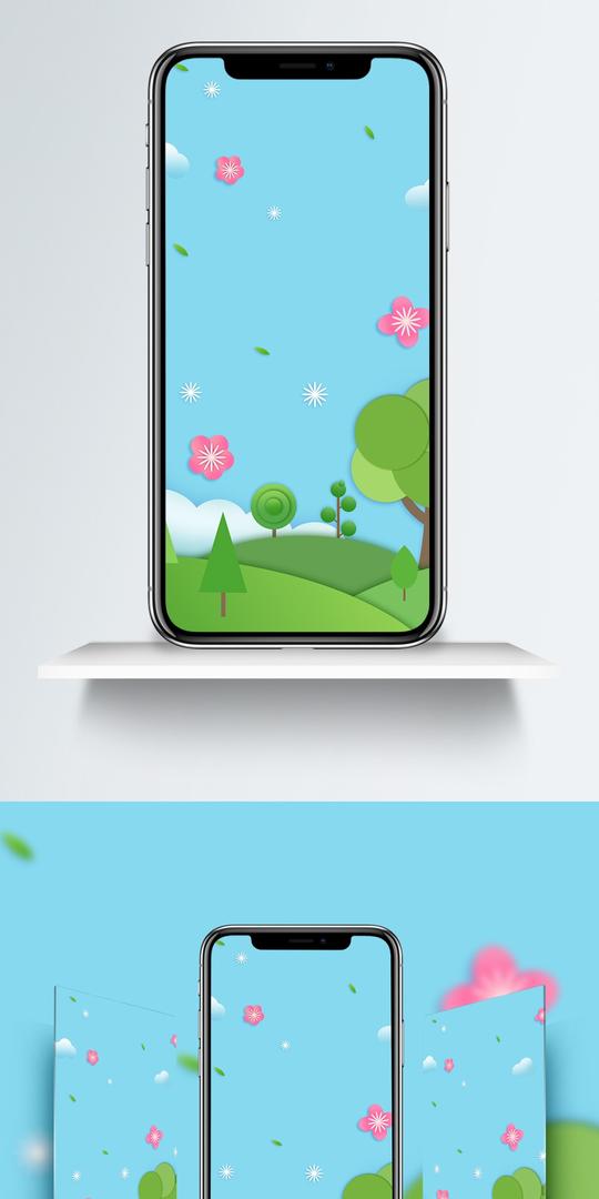 微立体纸片风春游踏青手机海报手机壁纸