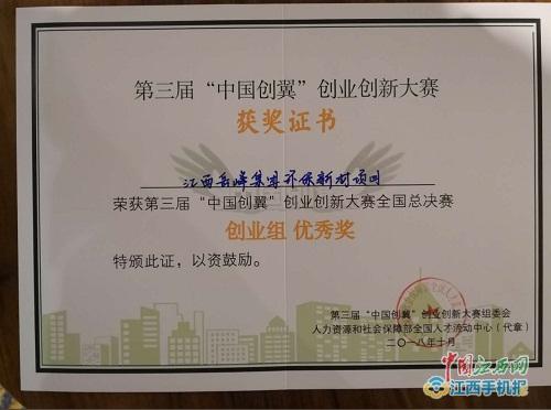 全国优秀创业创新项目获奖证书.