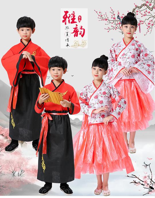 。定制元旦环保时装秀衣服幼儿园儿童古装汉服女自制亲子走秀汉