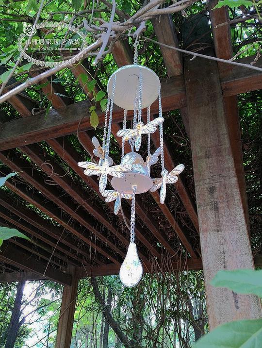 乡村铁艺做旧鎏金工艺蜻蜓风铃挂饰屋檐檐廊门厅装饰户外花园装饰-图0