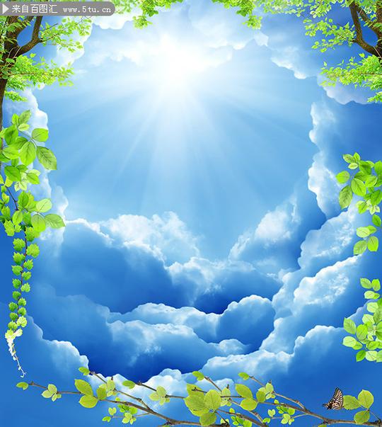 清新天空植物边框图片素材