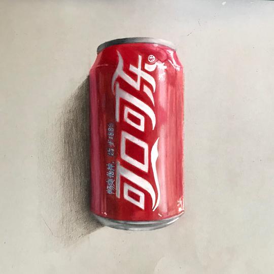 彩铅超写实来瓶可乐瓶