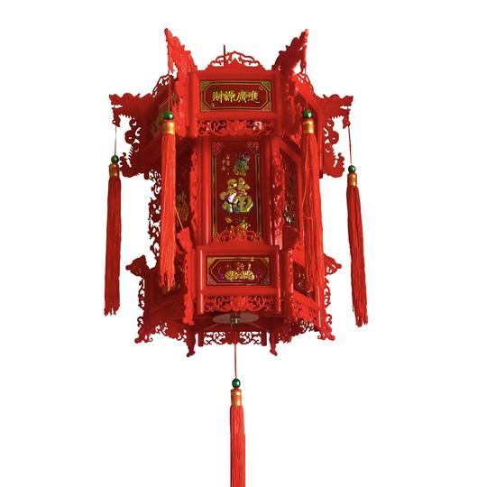 高档新年阳台乔迁大红六角龙灯宫灯装饰灯仿古春节灯笼led旋转灯