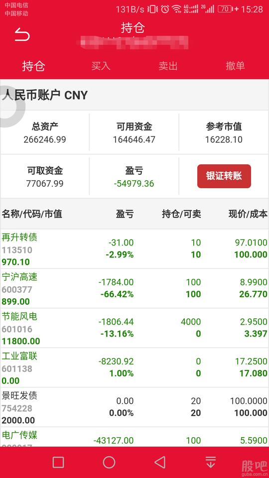 我发表一贴对妇联,有几个股友质疑我来这里乱讲,今天把当日持仓截图