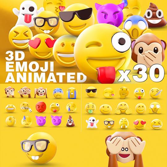 浏览淘宝30个3d动画emoji表情符号loop视频素材+gif图片+obj模型+ae模板价格
