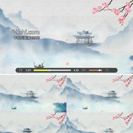 配乐成品古风隐文艺晚会舞蹈水墨花瓣凉亭背景led大屏幕视频素材