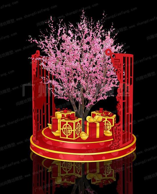 商场美陈设计方案新年庆典装饰购物中心大堂摆件泡沫雕塑礼物贺礼