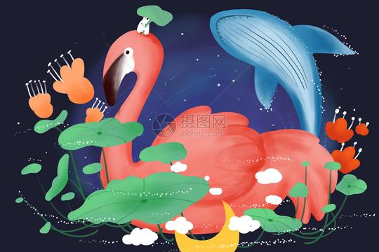 火烈鸟与鲸鱼图片素材_免费下载_psd图片格式_vrf高清