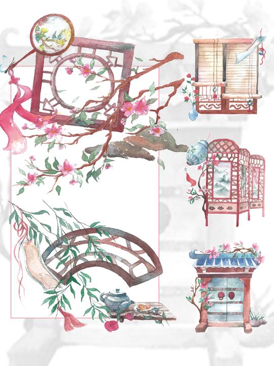 三渡特油和纸胶带一景相思古风场景屏风窗格门庭diy手帐装饰素材