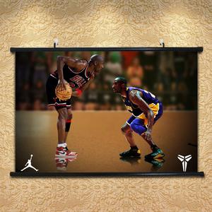 nba传奇人物篮球巨星乔丹vs科比pk装饰画卷轴画复古风海报挂轴画