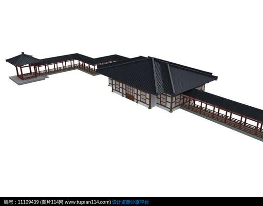 3d素材3d模型建筑模型古建长廊房